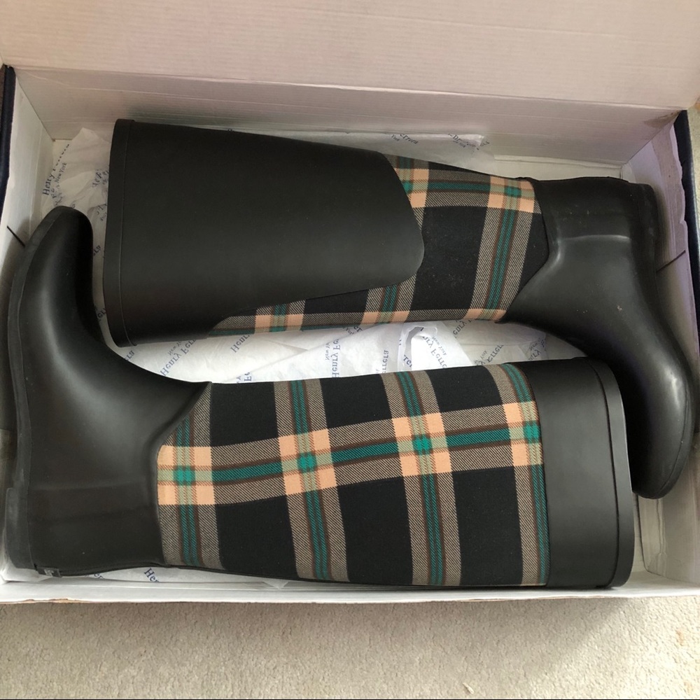 Henry Ferrera RainBoots in Black Tan & Green Plaid